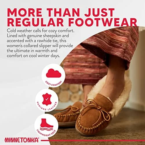 Minnetonka Women's Alpine Sheepskin Moccasin Slippers, Red, Size 5 | Cozy Sheepskin Comfort for Indoors & Outdoors thumbnail 6