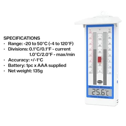 Brannan Digital Greenhouse Thermometer Max Min | 20.3cm x 10cm x 3cm (8in x 4in x 1.2in) thumbnail 7