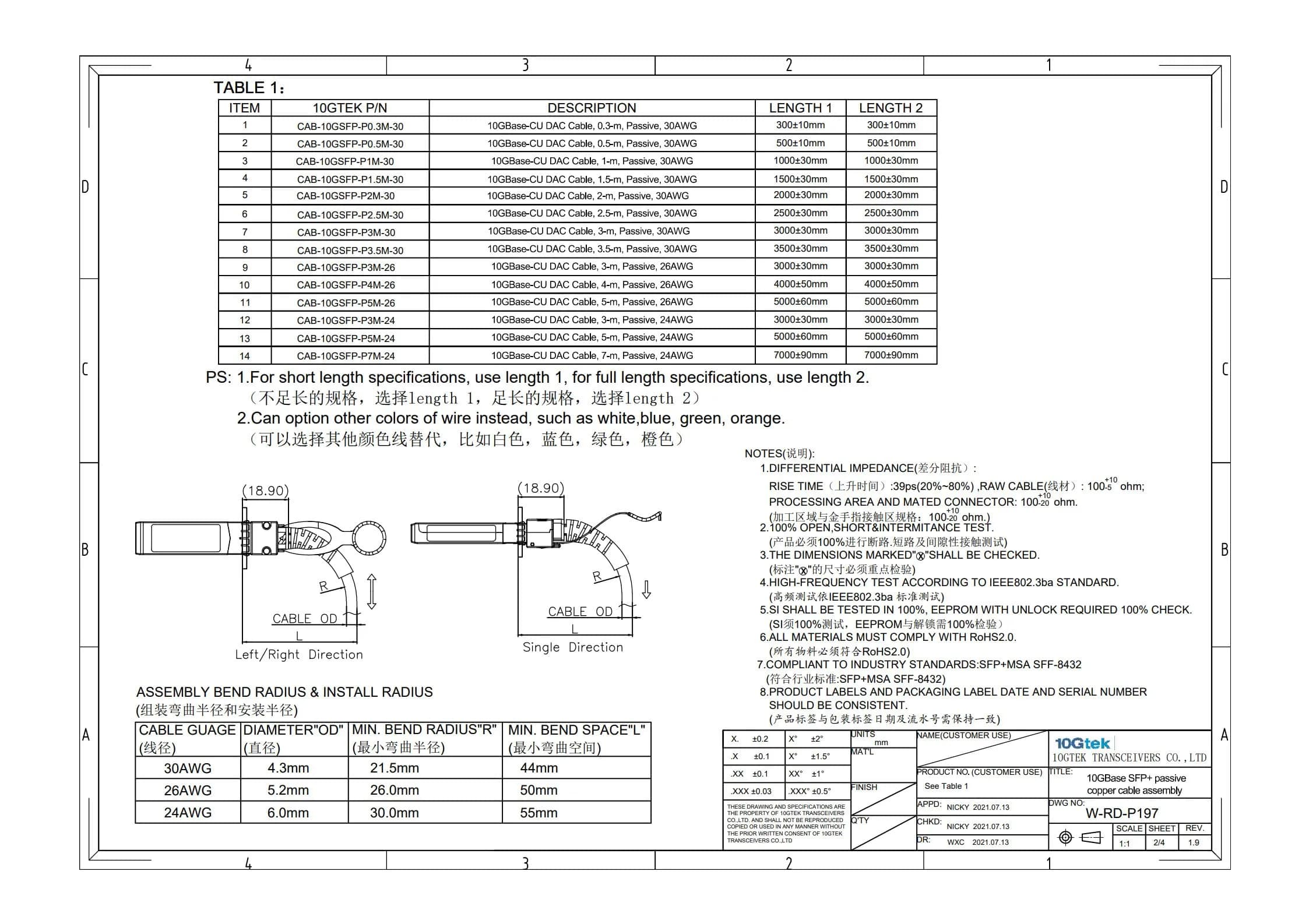 10Gtek SFP+ DAC Twinax Cable 2m (6.6ft) | Passive 10Gbps Direct Attach Copper Cable - view 8