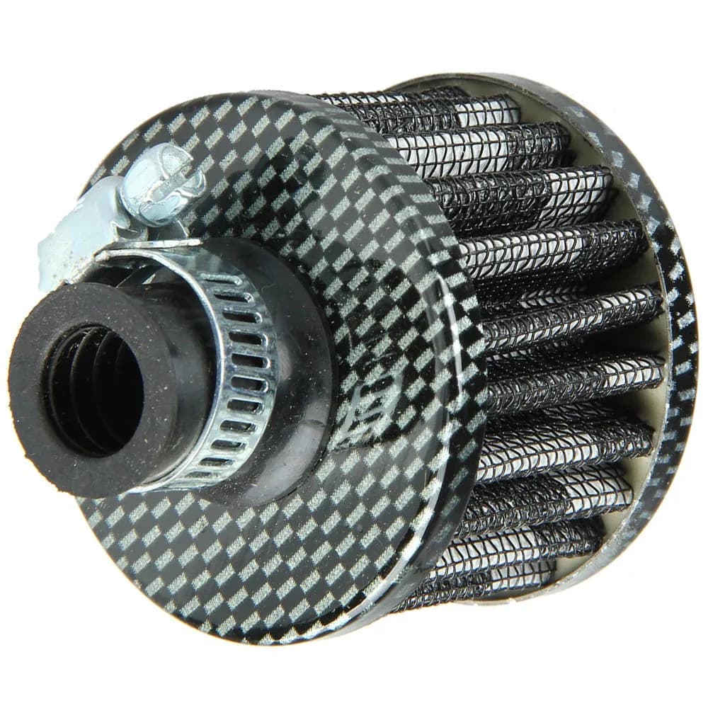 ESUPPORT 12mm Mini Black Universal Car Motor Cone Cold Clean Air Intake Filter Turbo Vent Breather | Improves Horsepower & Gas Mileage — Carbon Fiber