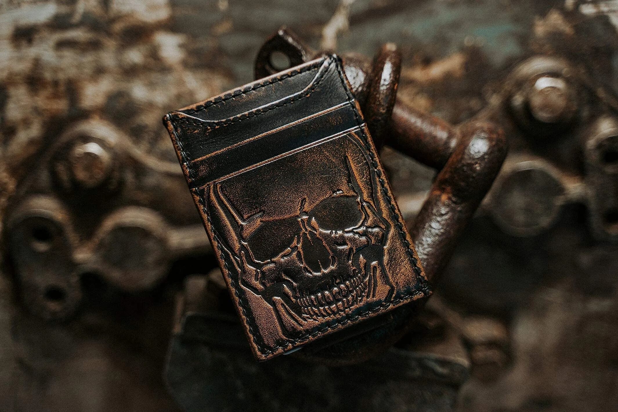 House of Jack Co. Skull Magnetic Money Clip Wallet 3.6cm (1.4in) | Full Grain Leather - view 5