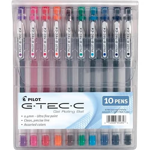 PILOT G-Tec-C Gel Ink Rollerball Pens Ultra Fine Point 0.4mm Assorted Colors 10-Pack Pouch | Smooth Ink Flow Writing Instrument thumbnail 1