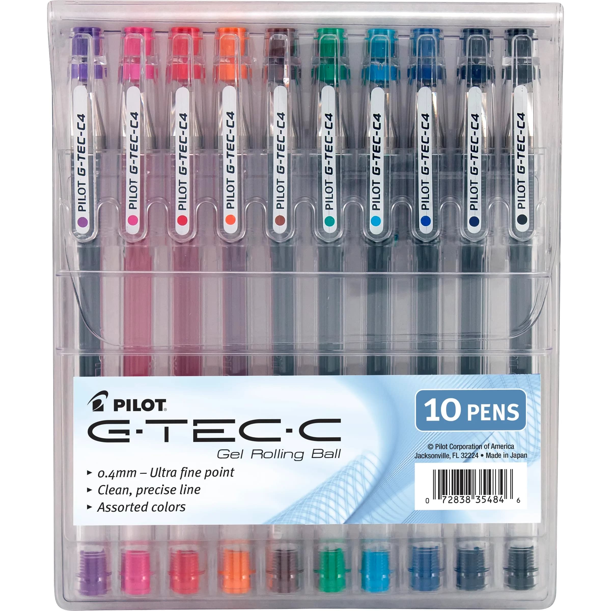 PILOT G-Tec-C Gel Ink Rollerball Pens Ultra Fine Point 0.4mm Assorted Colors 10-Pack Pouch | Smooth Ink Flow Writing Instrument — Assorted Colors