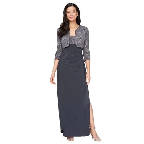 Alex Evenings Womens Empire Waist Bolero Jacket Dress (Petite & Regular) | Elegant Eveningwear in Smoke, Size 10P thumbnail 1