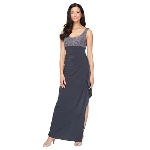 Alex Evenings Womens Empire Waist Bolero Jacket Dress (Petite & Regular) | Elegant Eveningwear in Smoke, Size 10P thumbnail 2