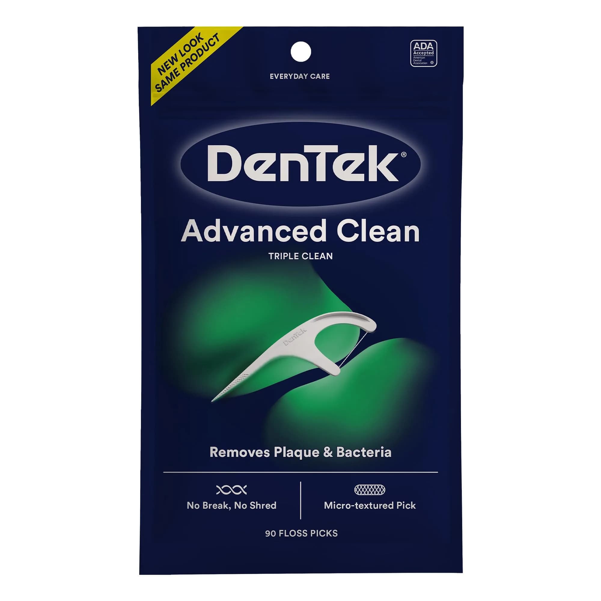 DenTek Triple Clean Advanced Clean Floss Picks, 90 Count | ADA Accepted, Fluoride-Infused Mint Flavor - main product image