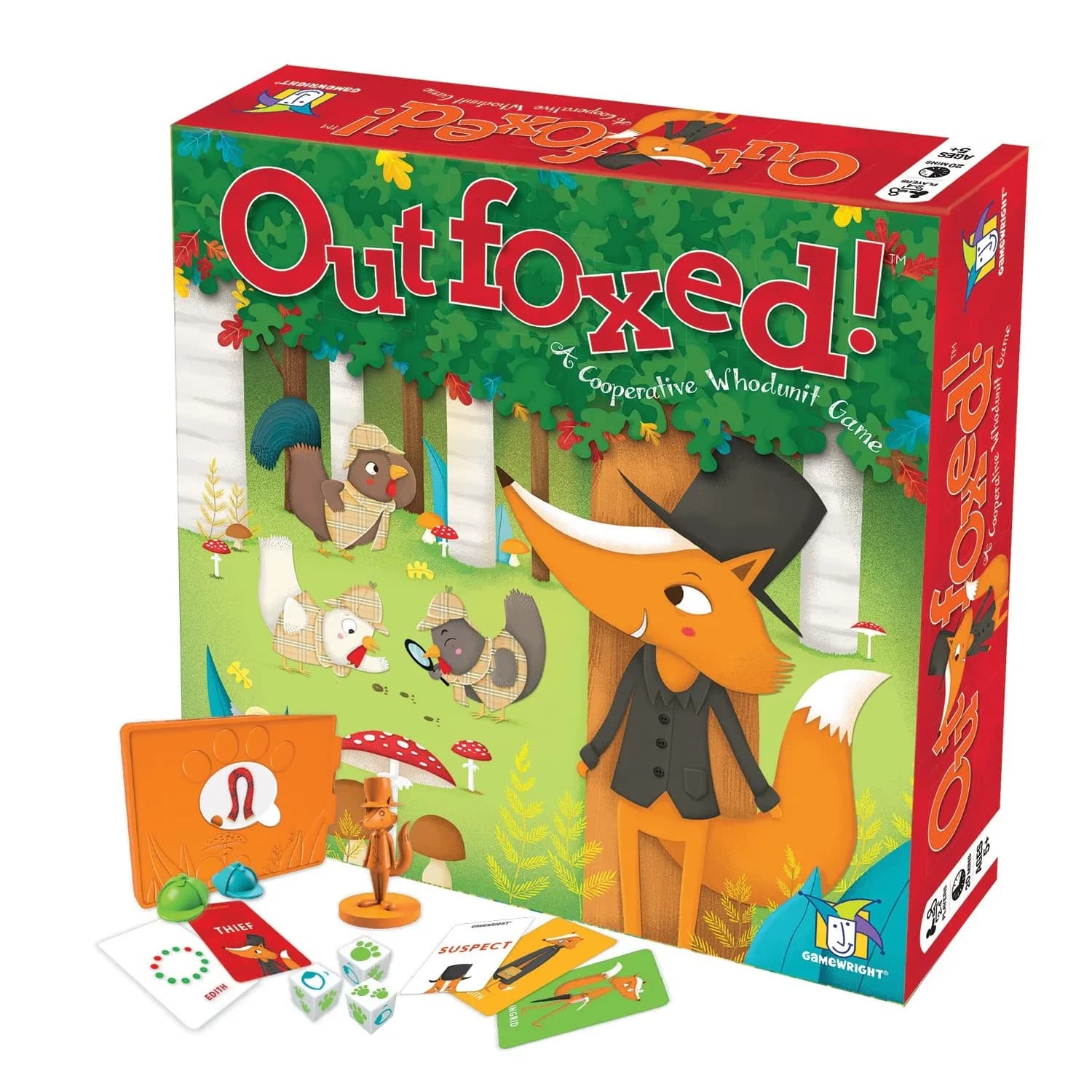 Gamewright Outfoxed! Cooperative Whodunit Board Game for Kids Ages 4-8, 4 Players | Educational Logic and Deduction Skills