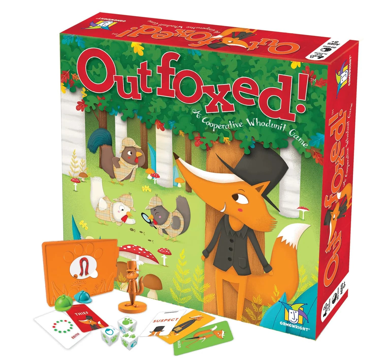 Gamewright Outfoxed! Cooperative Whodunit Board Game for Kids Ages 4-8, 4 Players | Educational Logic and Deduction Skills — Standard