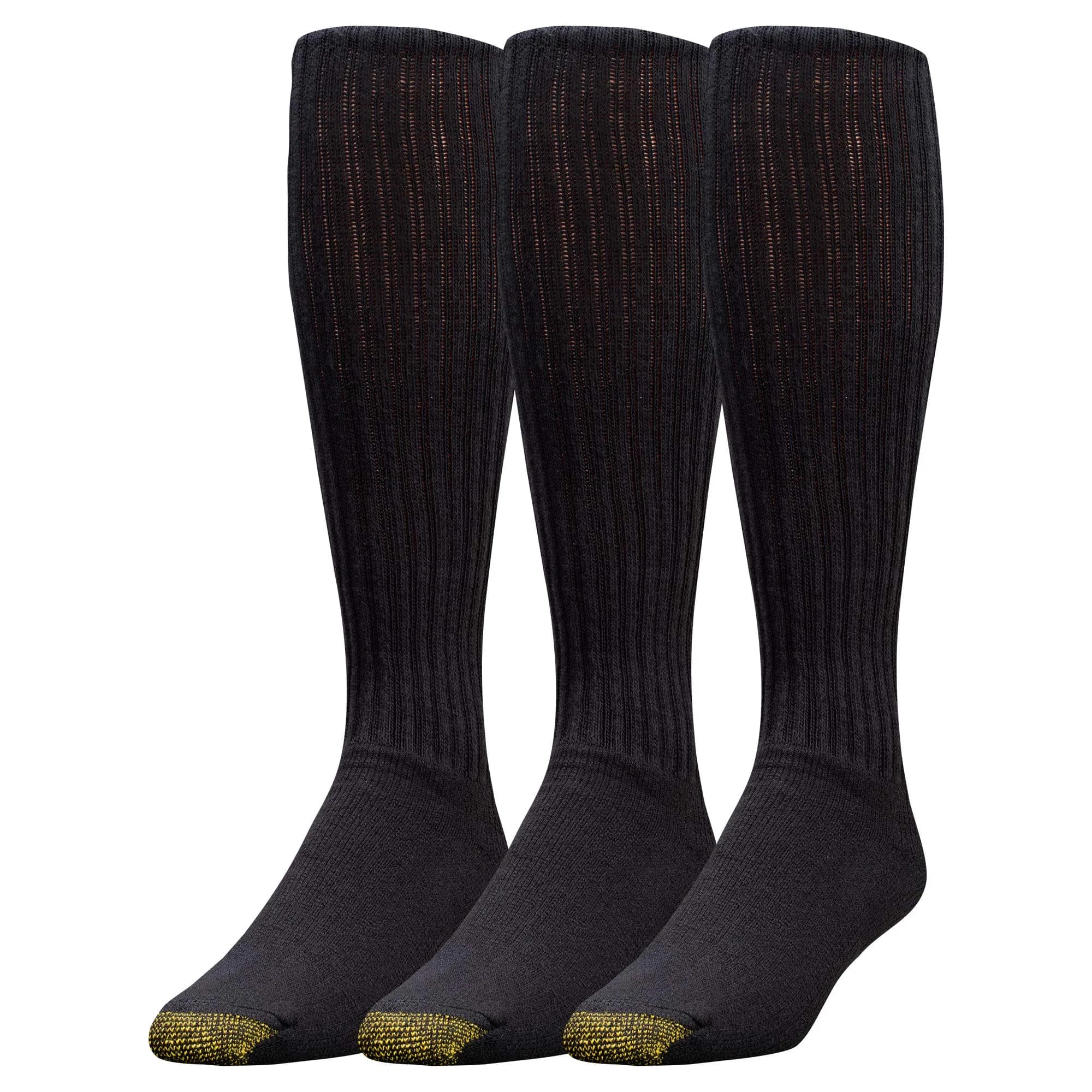 GOLDTOE Men's Ultra Tec Performance Over-The-Calf Athletic Socks, 3-Pairs, Black (Large) | Moisture Control & Durability