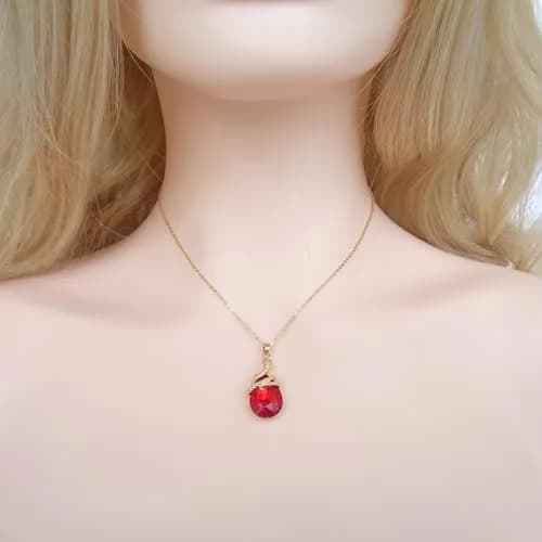Navachi 18k Gold Plated Water Drop Crystal Red Zircon Snake Pendant Necklace 16"+2" | Elegant Reptile Design thumbnail 4