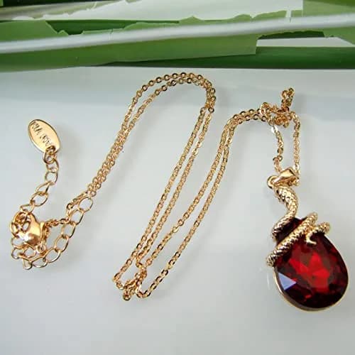 Navachi 18k Gold Plated Water Drop Crystal Red Zircon Snake Pendant Necklace 16"+2" | Elegant Reptile Design thumbnail 2