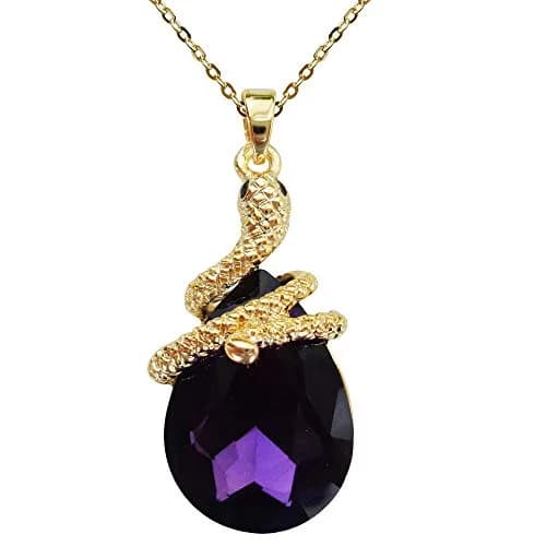 Navachi 18k Gold Plated Water Drop Crystal Pendant Necklace 16"+2" | Purple Zircon Snake thumbnail 1