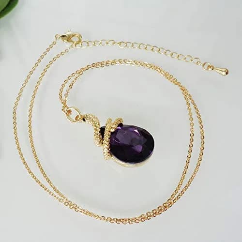 Navachi 18k Gold Plated Water Drop Crystal Pendant Necklace 16"+2" | Purple Zircon Snake thumbnail 3