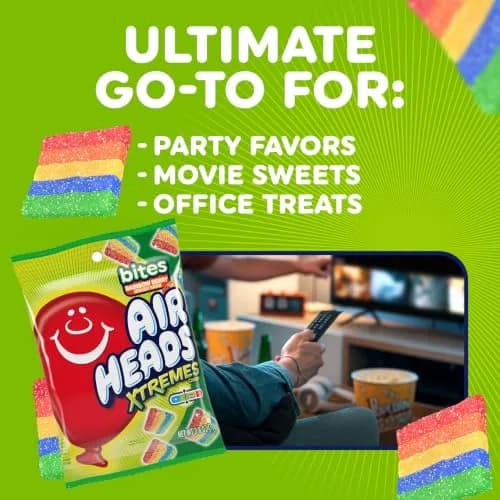 Airheads Xtremes Candy Bites, Rainbow Berry, 3.8 Ounce (12-Pack) | Fruity Sour Chewy Candy for Kids & Adults thumbnail 6