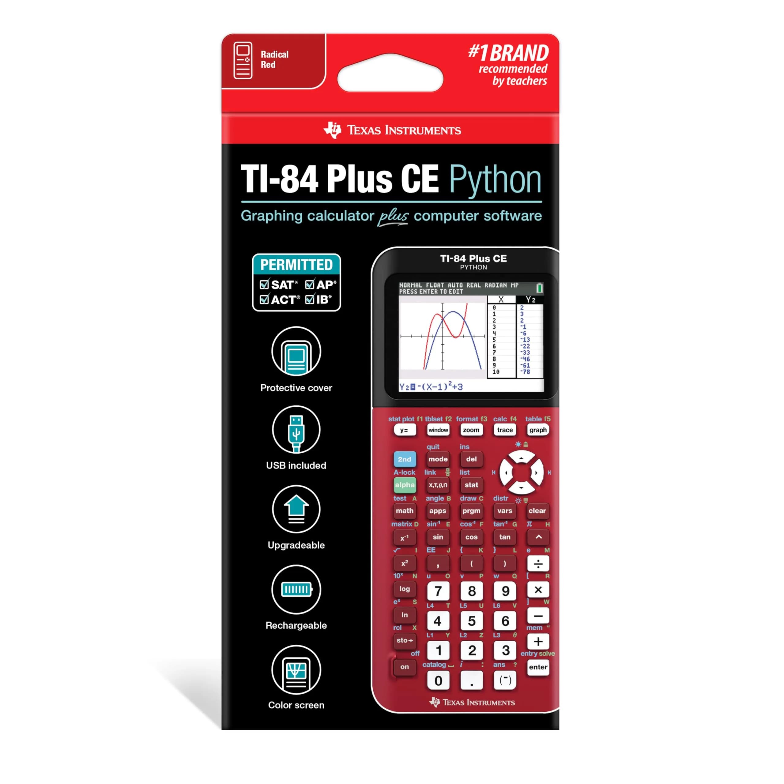Texas Instruments TI-84 Plus CE Color Graphing Calculator, Small Radical Red | High-Resolution Backlit Display - view 2