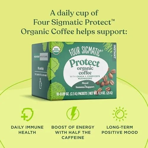 Four Sigmatic Organic Mushroom Coffee Powder | Instant Mix with Cordyceps, Chaga & Eleuthero | 10 Packets (2.5g each) thumbnail 4
