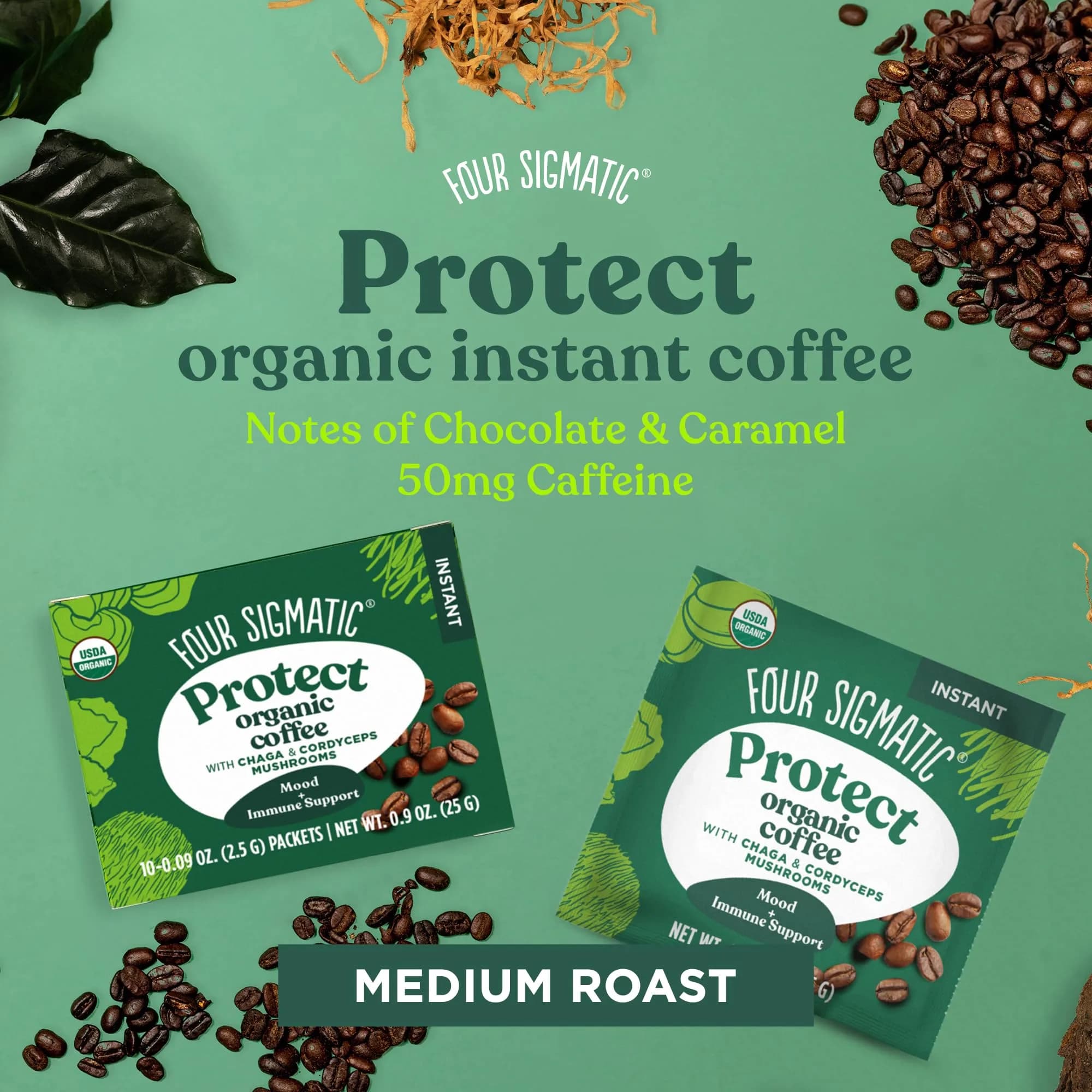 Four Sigmatic Organic Mushroom Coffee Powder | Instant Mix with Cordyceps, Chaga & Eleuthero | 10 Packets (2.5g each) - view 6