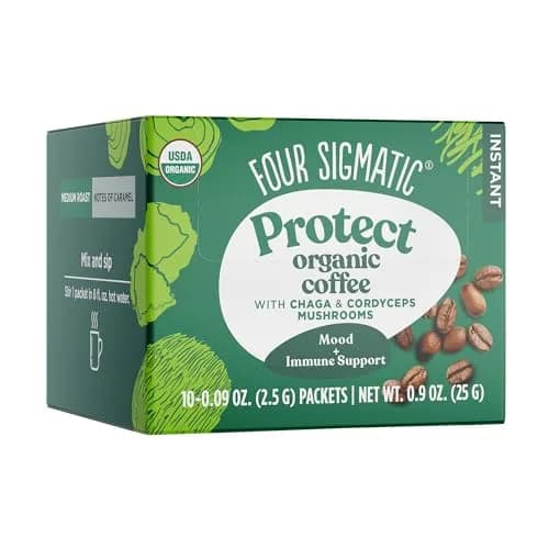 Four Sigmatic Organic Mushroom Coffee Powder | Instant Mix with Cordyceps, Chaga & Eleuthero | 10 Packets (2.5g each) thumbnail 1