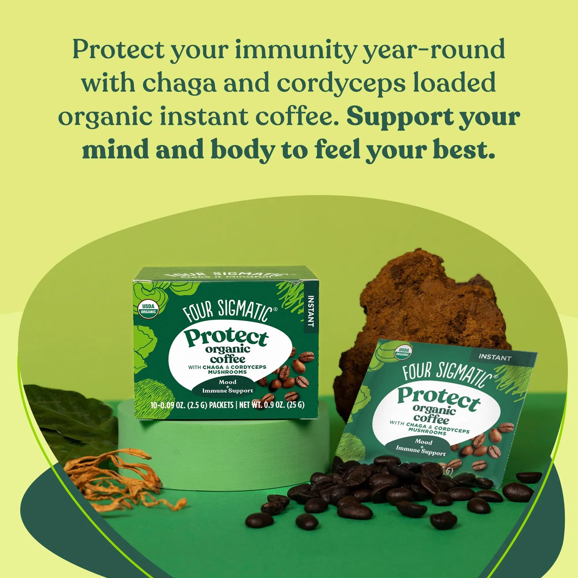 Four Sigmatic Organic Mushroom Coffee Powder | Instant Mix with Cordyceps, Chaga & Eleuthero | 10 Packets (2.5g each) - view 3
