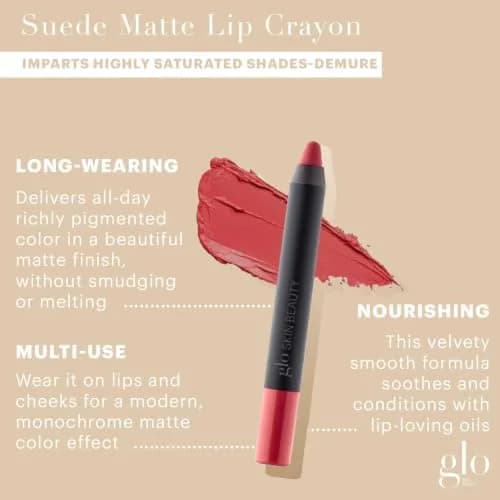 Glo Skin Beauty Suede Matte Lip Crayon, Long-Lasting Color, Demure | Velvety Matte Lipstick for All thumbnail 2