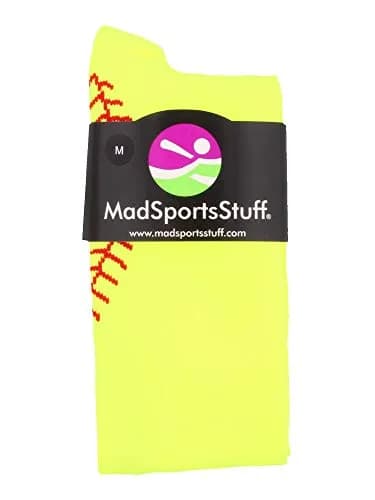 MadSportsStuff Softball Socks with Stitches Over the Calf (Neon Yellow/Red, Small) | High-Performance Athletic Socks thumbnail 4