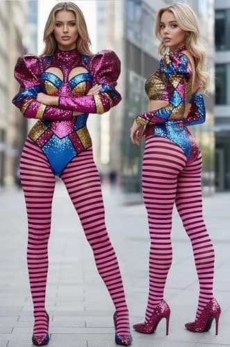 ToBeInStyle Women's Thin Horizontal Stripe Tights - Black/Hot Pink | Full-Footed, Stretchy, Colorful (70 denier, Plus Size) thumbnail 6