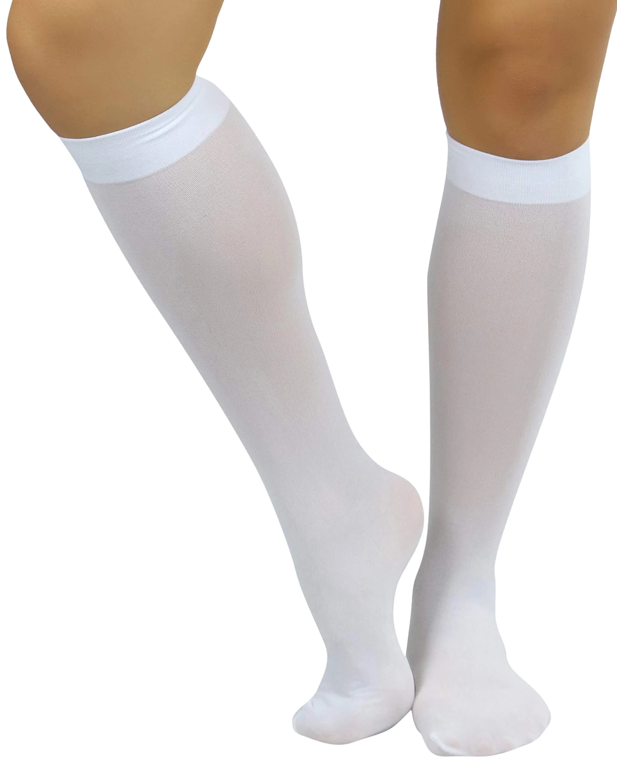 ToBeInStyle Women’s Opaque Knee High Nylon Socks Solid & w/Front Satin Bow - Neon Green W/Pink Bow - One Size | Casual Fashion Socks for Women — White