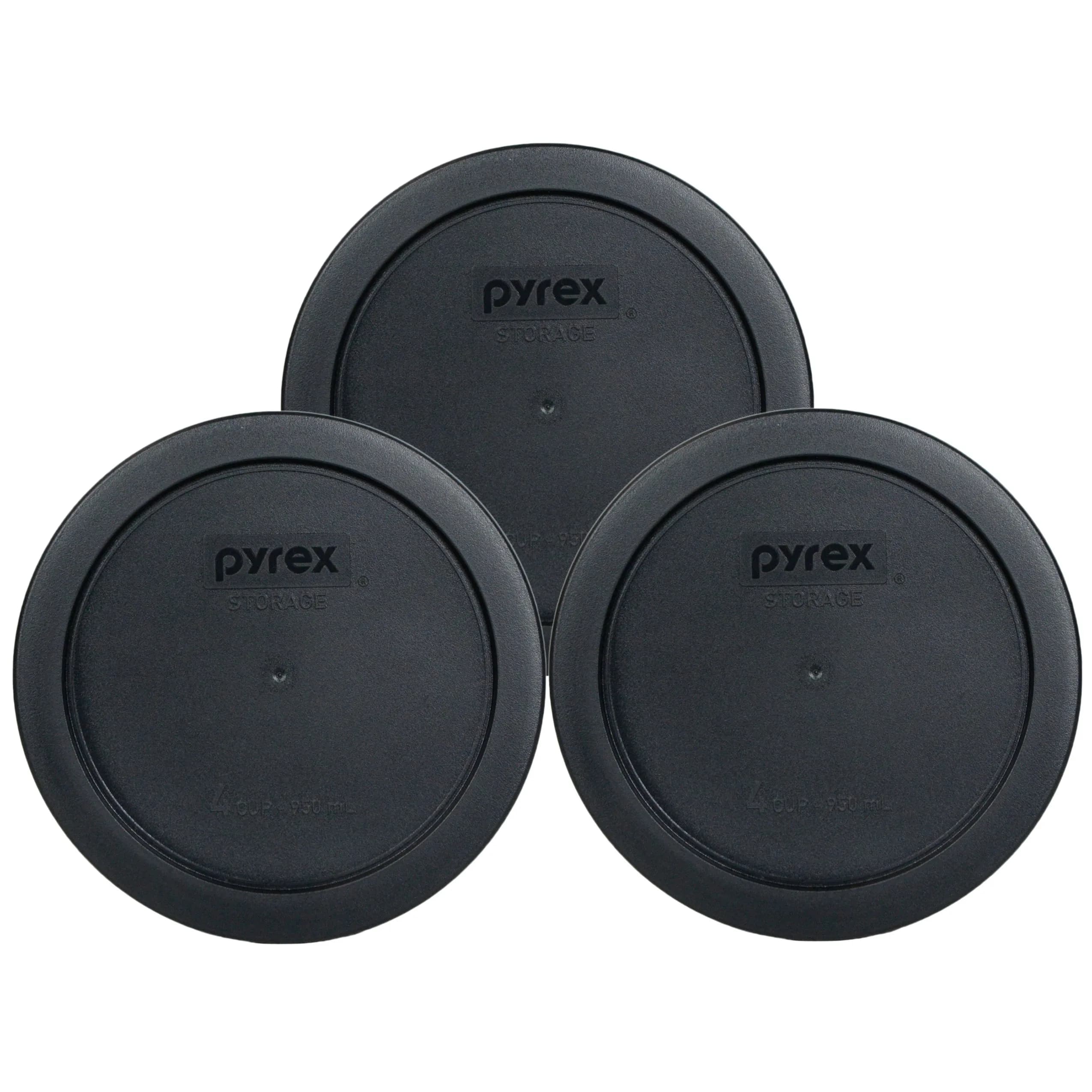 Pyrex 7201-PC Replacement Lids for 4-Cup Glass Bowls, 950mL (3-Pack) | BPA-Free Plastic — Midnight Black