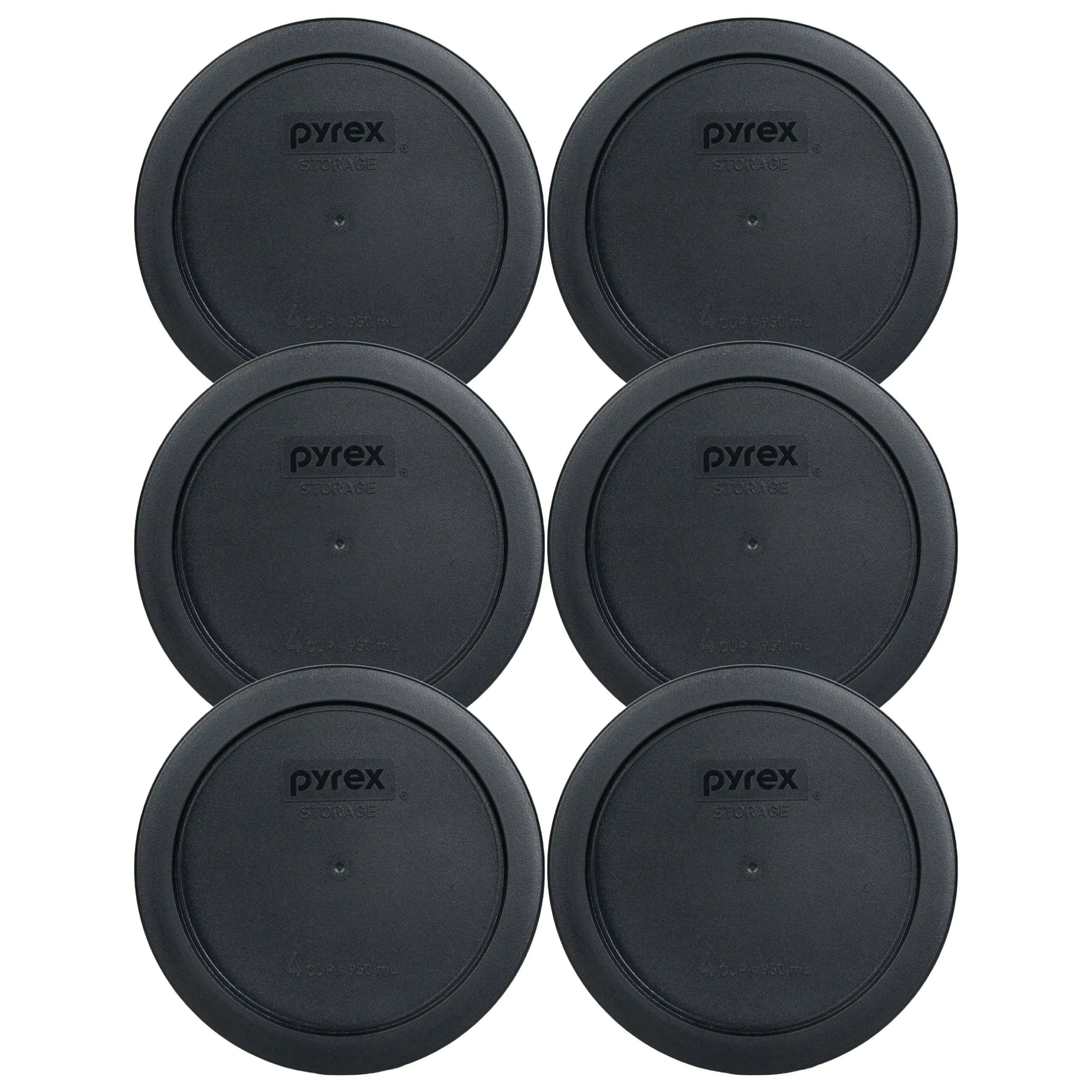 Pyrex 7201-PC Black Replacement Lids for 4-Cup Bowls, 6-Pack | BPA-Free Plastic, Microwave & Dishwasher Safe