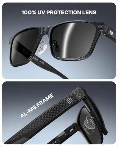 DUCO Polarized Square Sunglasses for Men 8207 | Lightweight Aluminum-Magnesium Frame, UV400 Polarized TAC Lenses thumbnail 4