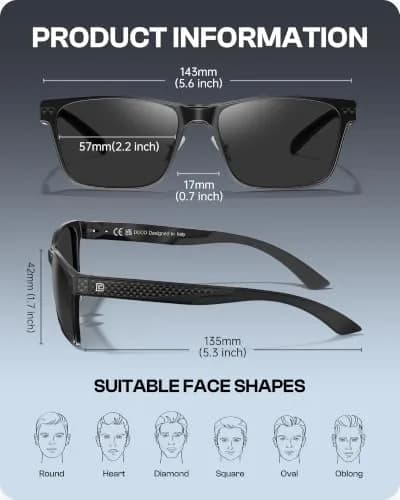 DUCO Polarized Square Sunglasses for Men 8207 | Lightweight Aluminum-Magnesium Frame, UV400 Polarized TAC Lenses thumbnail 6