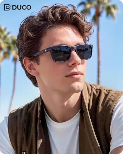 DUCO Polarized Square Sunglasses for Men 8207 | Lightweight Aluminum-Magnesium Frame, UV400 Polarized TAC Lenses thumbnail 2