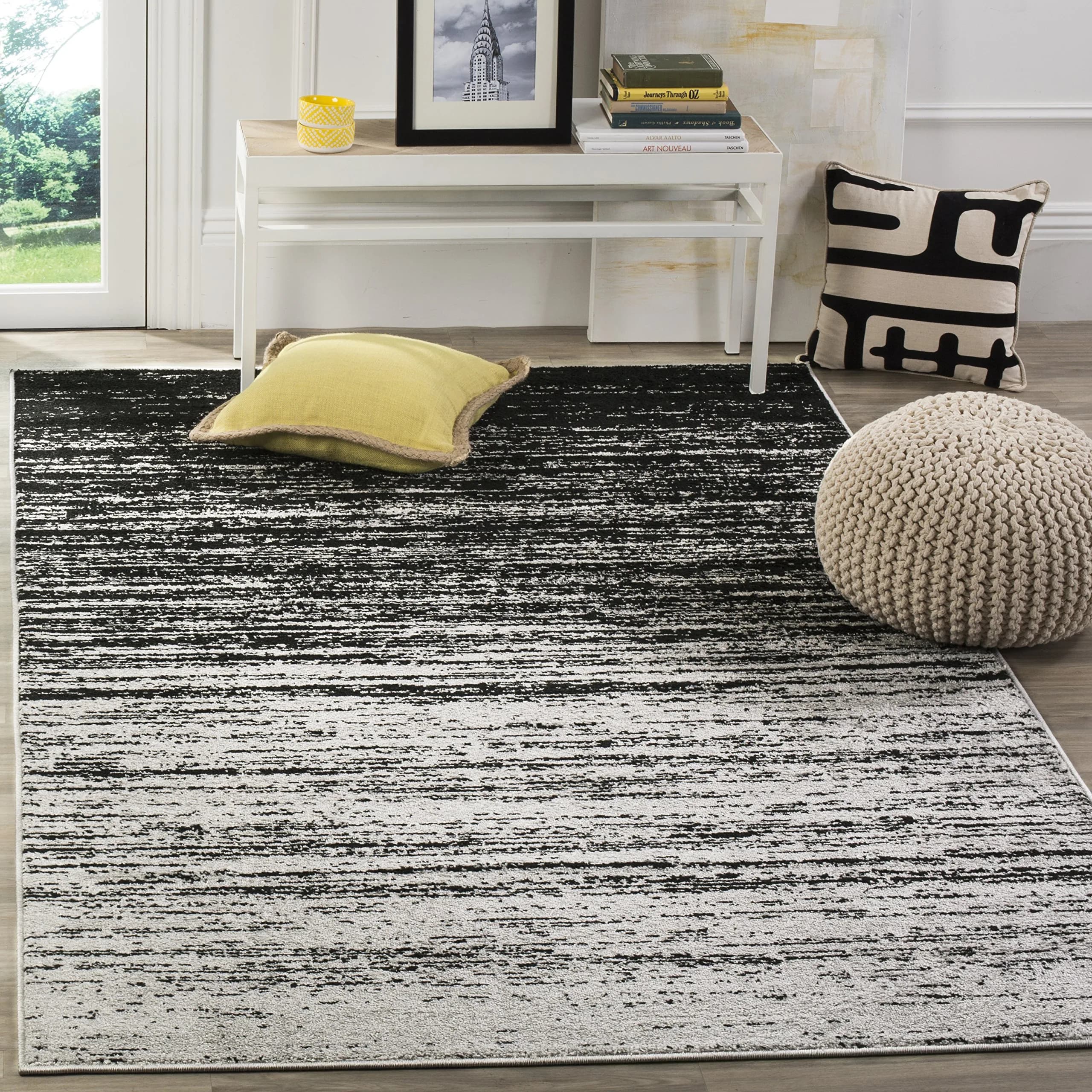 SAFAVIEH Adirondack Area Rug 4x6, Silver & Black | Modern & Durable Polypropylene
