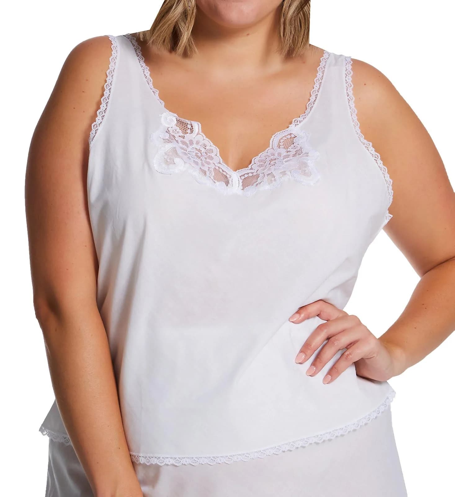 Shadowline Women's Plus Cotton Batiste Camisole, 46 | Adjustable Shoulder, Breathable Cotton, White - main product image