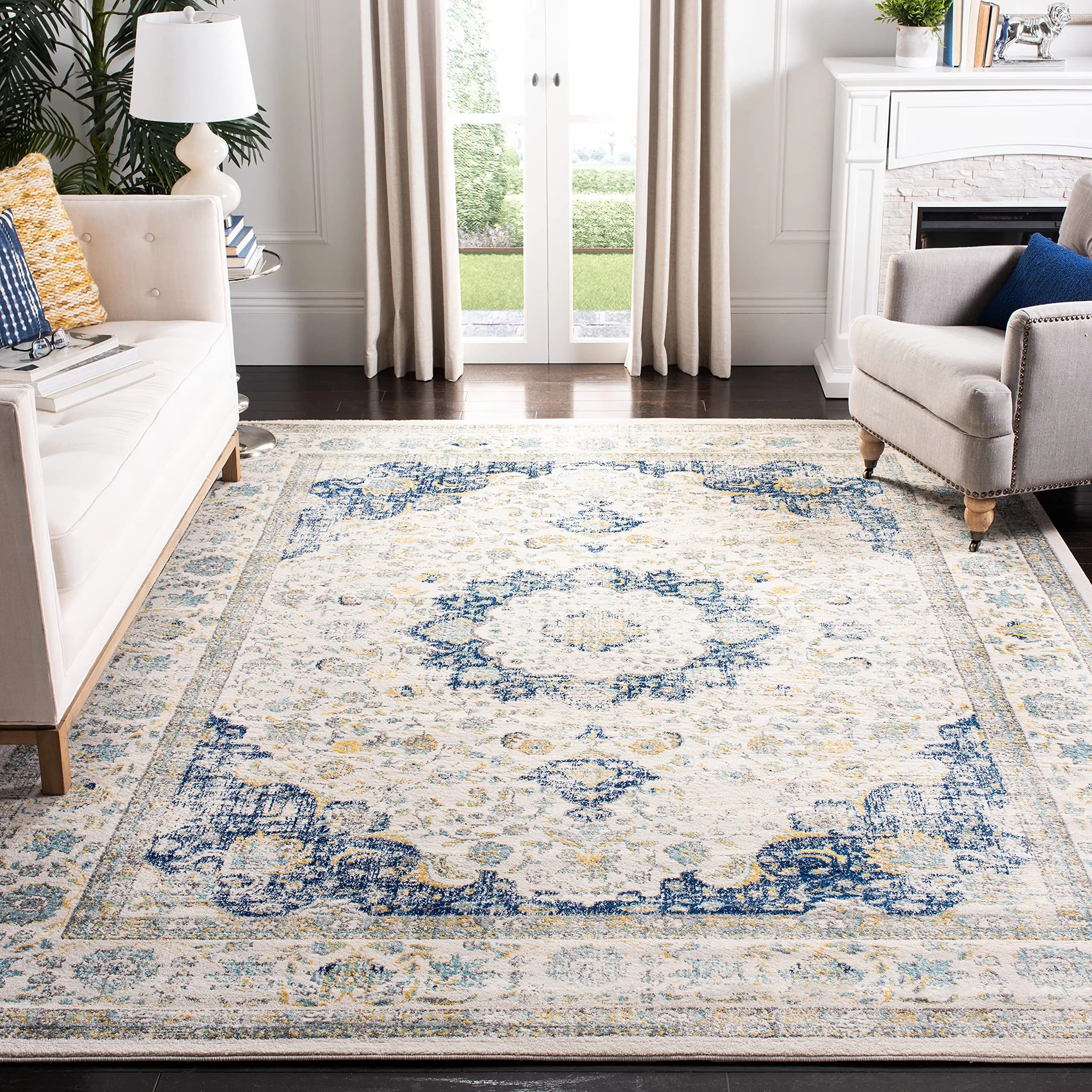 SAFAVIEH Evoke Runner Rug 2'2"x9', Traditional Ivory & Blue | Vintage Oriental Style, 3/8" Low Pile, Durable Polypropylene — 8' x 10' (Rectangular)