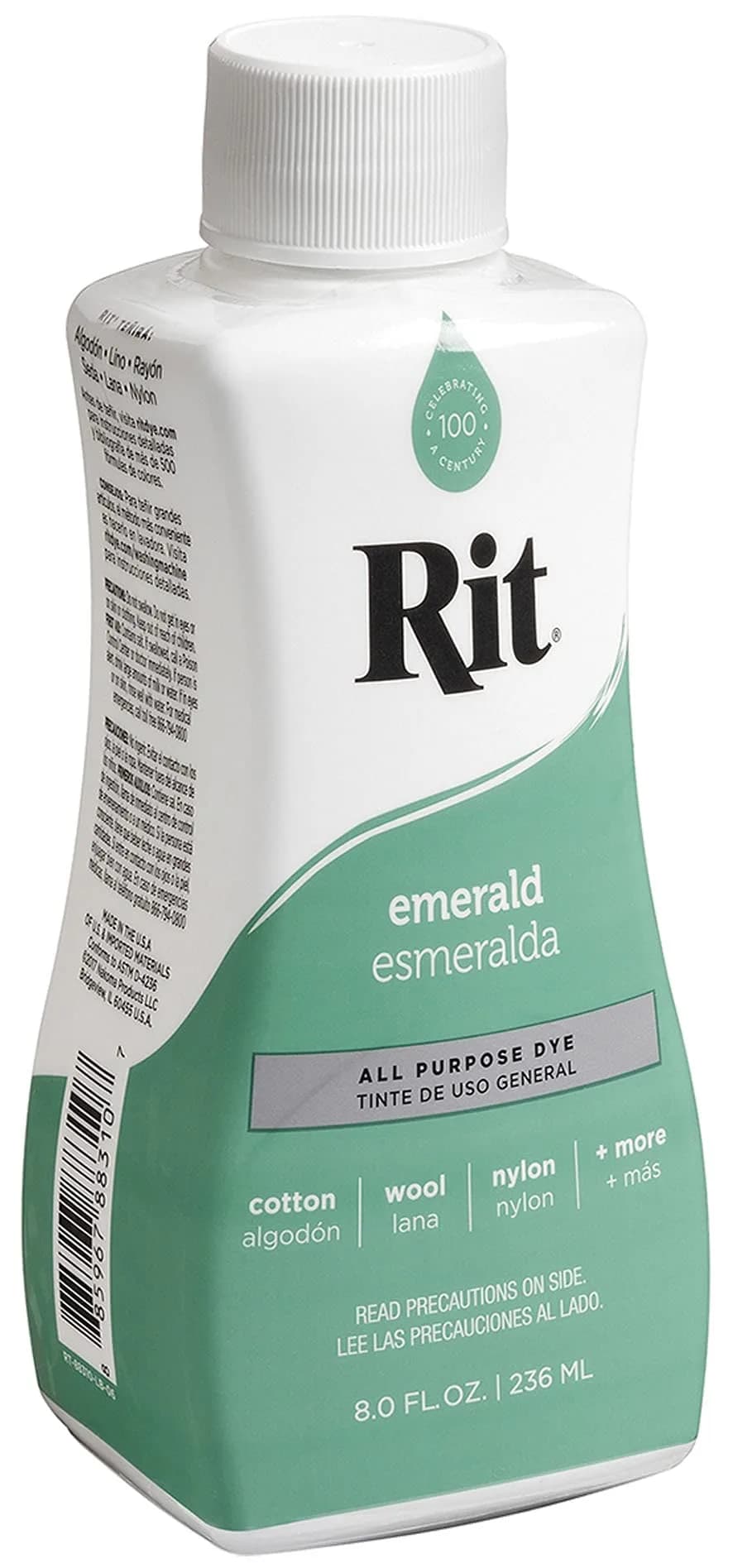 Rit All-Purpose Liquid Fabric Dye, Emerald Green 237ml (8 Fl Oz) - Vibrant Color for Cotton, Linen, Silk, Wool, Rayon, Nylon - view 2