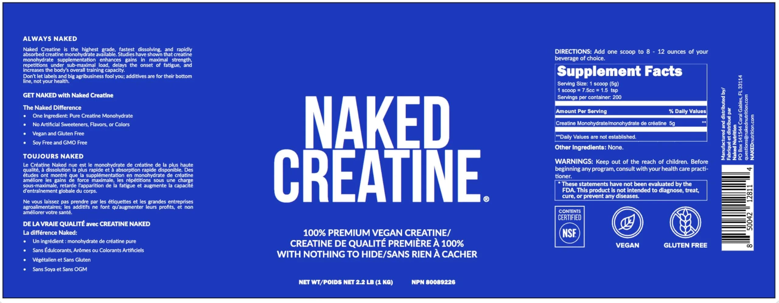 NAKED Pure Micronized Creatine Monohydrate Powder 1000g (35.2 oz) | NSF Certified Vegan Muscle Building Supplement - view 8