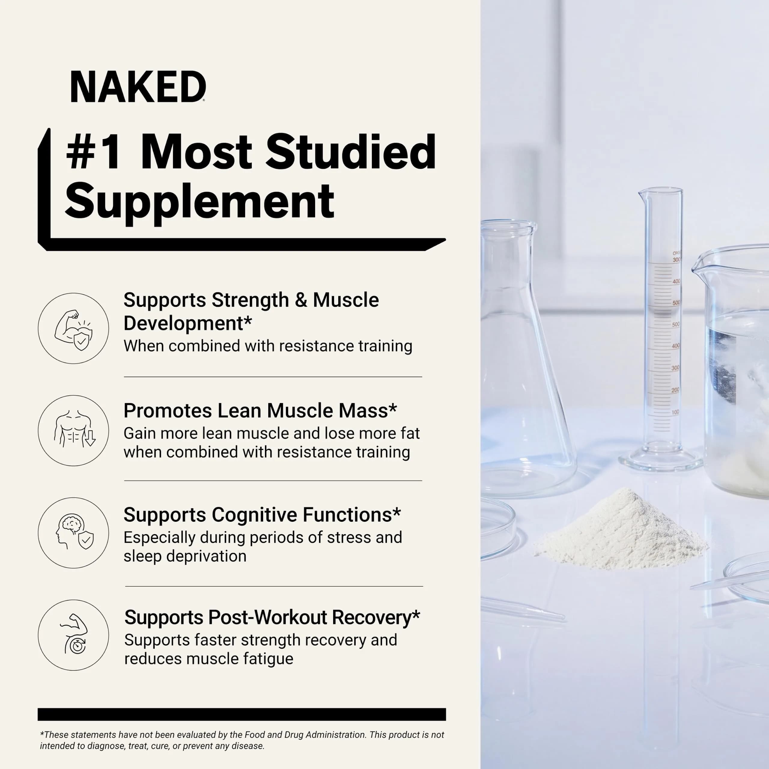 NAKED Unflavored Creatine Monohydrate Powder - 200 Servings, Vegan, Non-GMO, Gluten-Free, Soy-Free - view 2