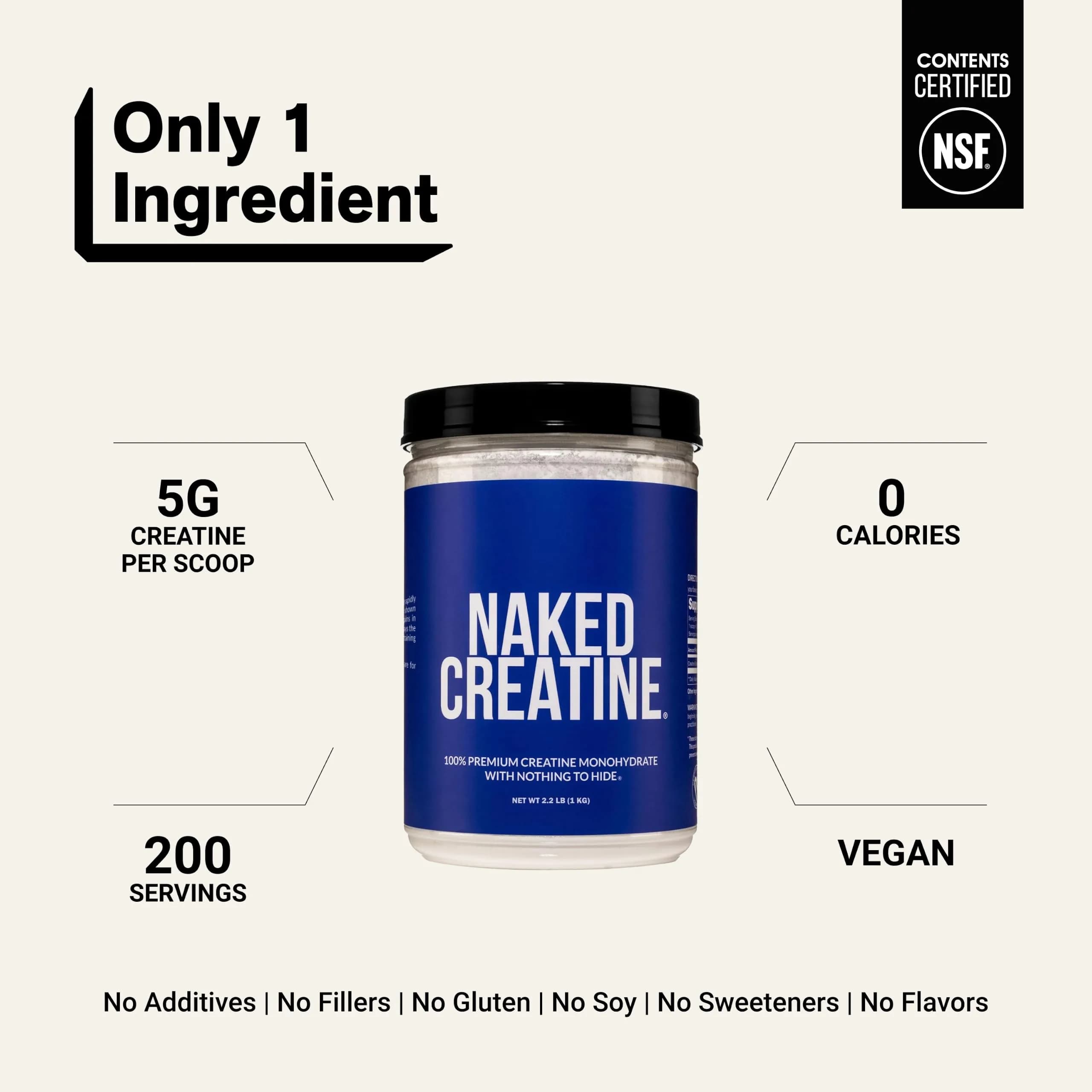 NAKED Unflavored Creatine Monohydrate Powder - 200 Servings, Vegan, Non-GMO, Gluten-Free, Soy-Free - view 3