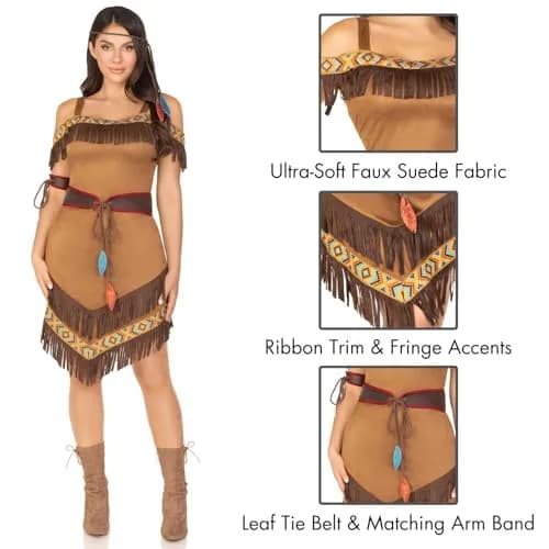 Leg Avenue Native Princess Costume X-Large | 4 Piece Halloween Outfit with Fringe & Leaf Accents thumbnail 3