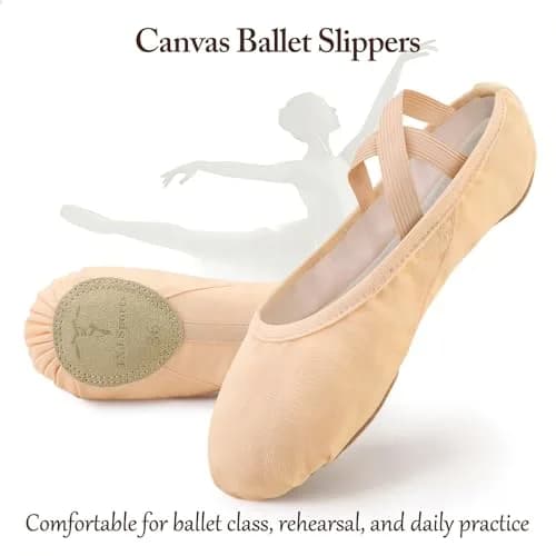 TXJ Sports Canvas Ballet Shoes for Women Girls | Breathable Split Sole Practice Flat Apricot thumbnail 4