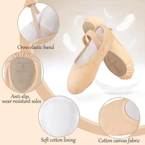 TXJ Sports Canvas Ballet Shoes for Women Girls | Breathable Split Sole Practice Flat Apricot thumbnail 5