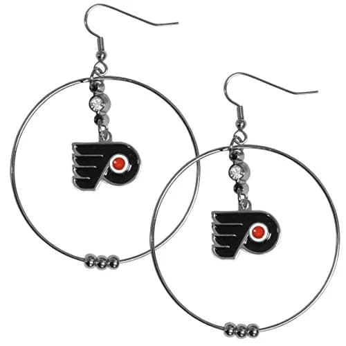 Siskiyou Sports Philadelphia Flyers 2 Inch Hoop Earrings | Large Team Charm with Rhinestone Accents (One Size) thumbnail 1