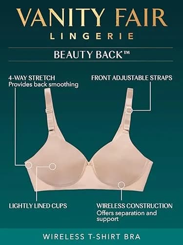 Vanity Fair Full Coverage Back Smoothing Bra 34B | 4-Way Stretch, Lightly Lined, Wireless thumbnail 4
