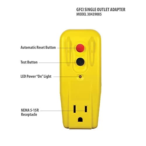 Tower Auto-Reset 15A Grounded 3-Prong GFCI Single Outlet Adapter, Yellow | Indoor UL Rated Safety thumbnail 3