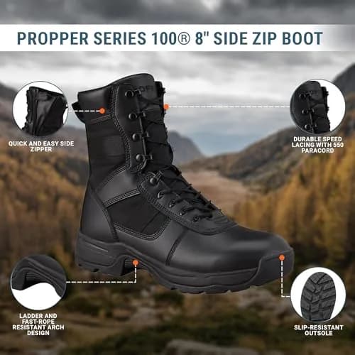 Propper Series 100 8" Side Zip Tactical Boot | Durable Leather & Nylon, Black, Size 10 M US thumbnail 4