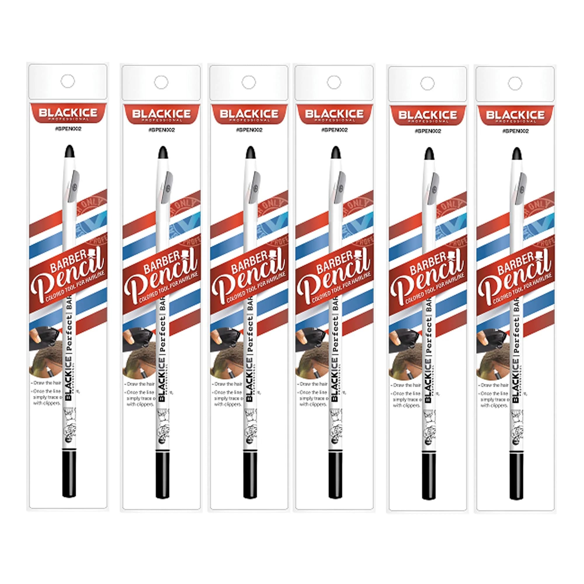 Black Ice Spray Barber Pencil White 6 Count | Creates Sharp Hairlines & Beard Arches - main product image