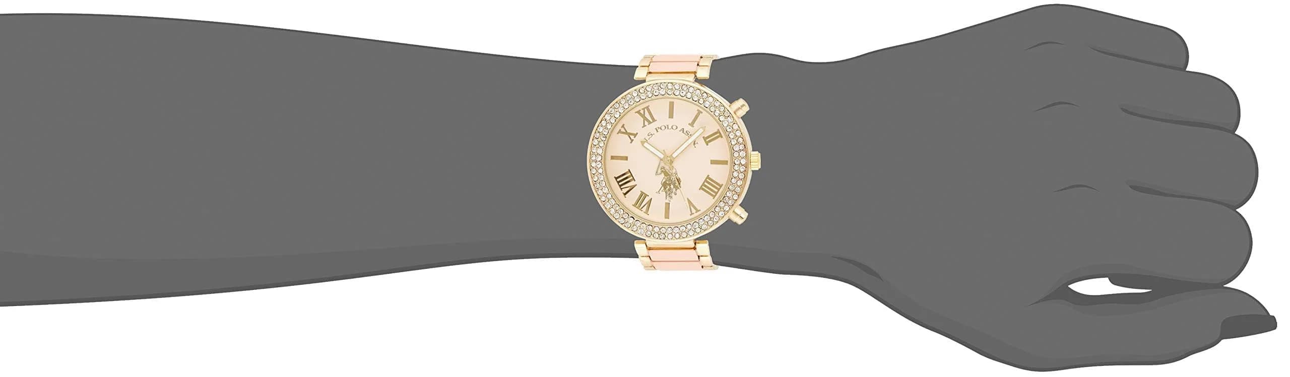 U.S. Polo Assn. Women's USC40063 Gold-Tone Sparkling Bezel Pink Dial Analog Watch 40mm | Classic Dress Watch - view 4