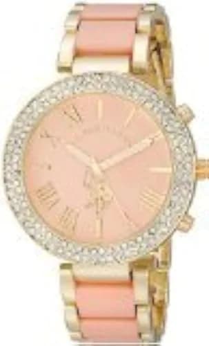 U.S. Polo Assn. Women's USC40063 Gold-Tone Sparkling Bezel Pink Dial Analog Watch 40mm | Classic Dress Watch thumbnail 1