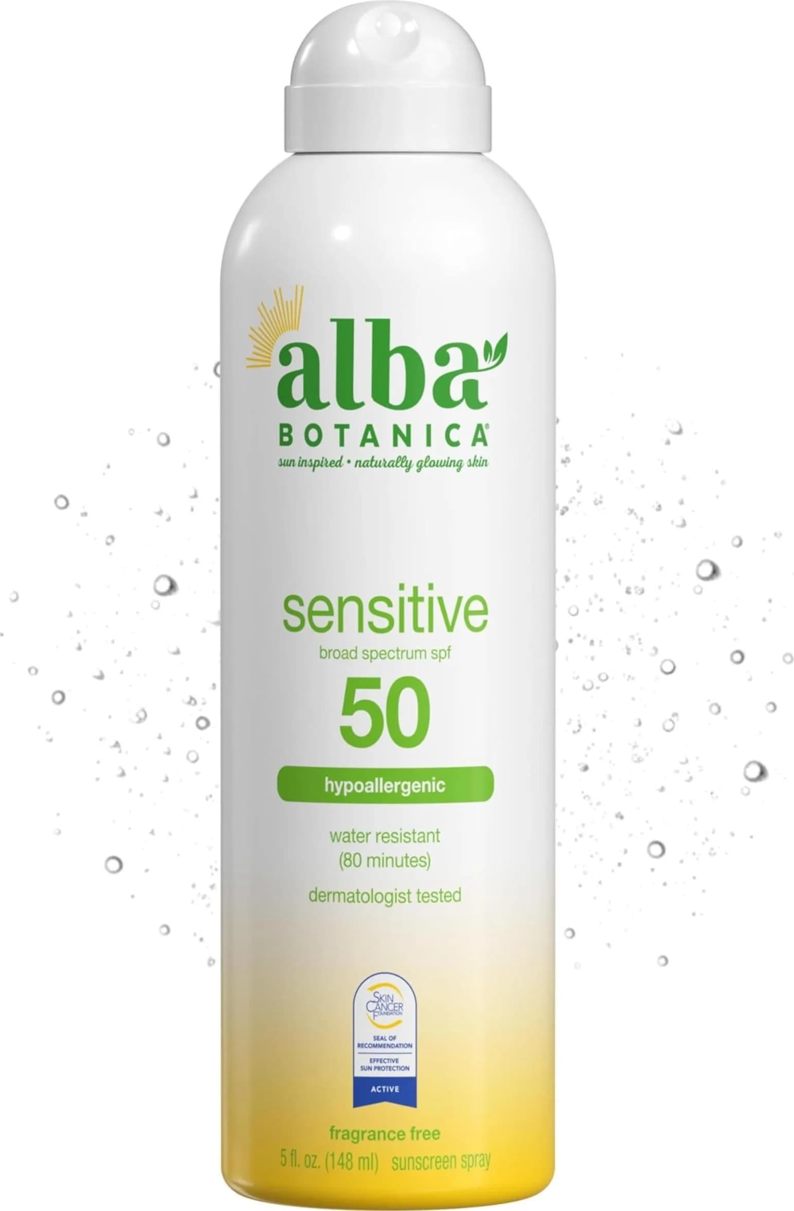 Alba Botanica Sensitive Sunscreen Spray SPF 50 | Broad Spectrum, Water Resistant, Fragrance-Free 177ml (5 fl. oz.)